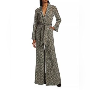 L’AGENCE Snake print silk belted Jumpsuit